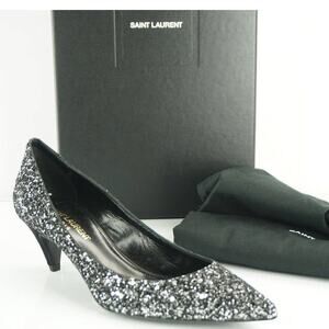 Saint Laurent Charlotte 55MM Black Glitter Pointy Toe Pump  YSL